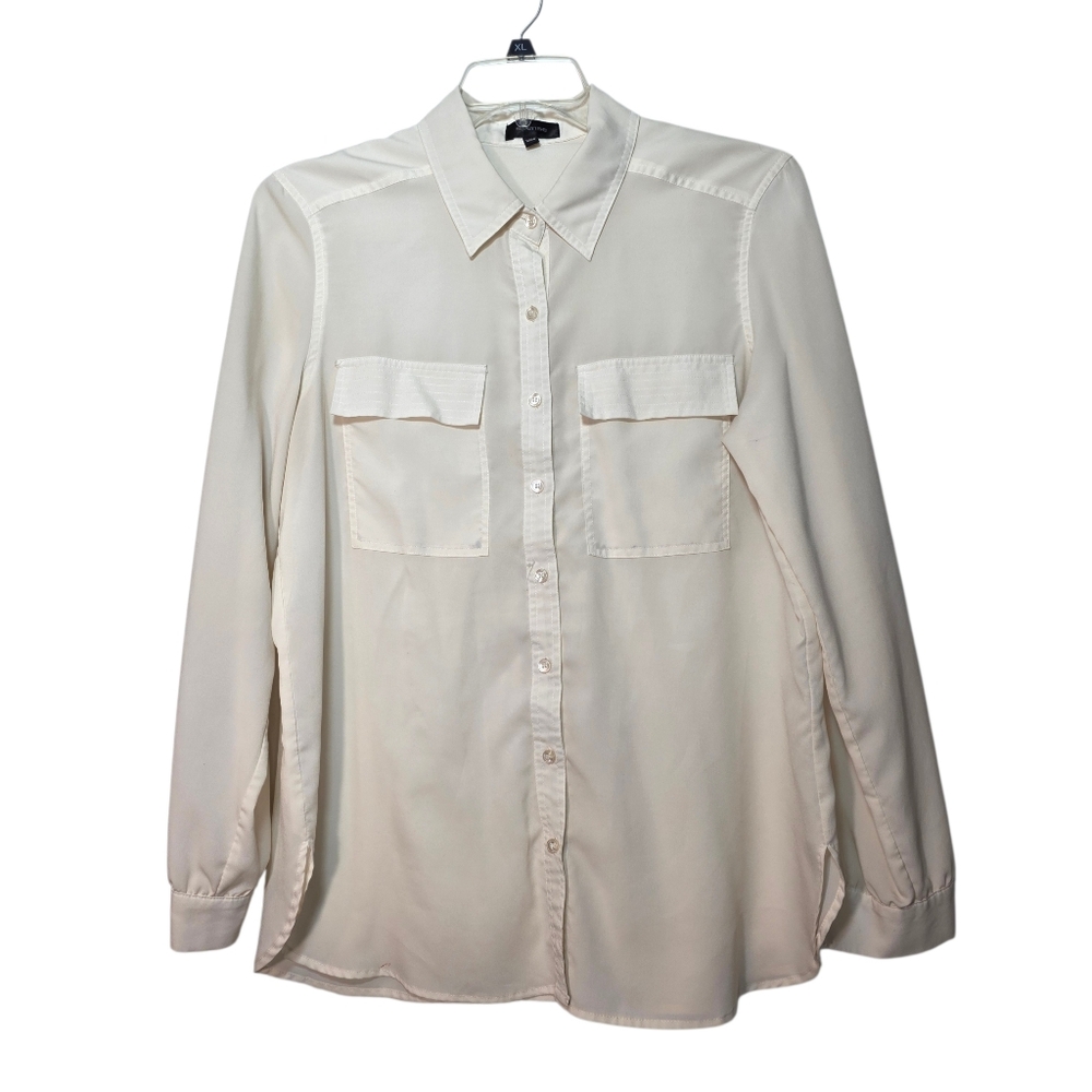 Spense Creamy White Button Up Blouse Pockets XL EUC
